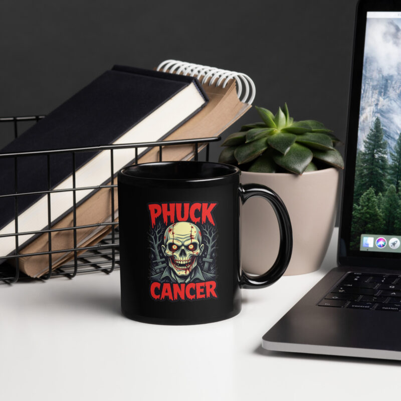Even Zombies Hate Cancer - Black Glossy Mug - Image 2